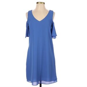 BCX V Neck Cold Shoulder Short Sleeves Chiffon Blue Dress Women's Size S